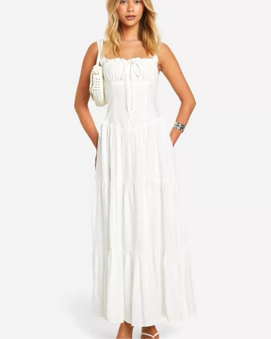 White Boohoo Milkmaid Maxi Dress - Image 3