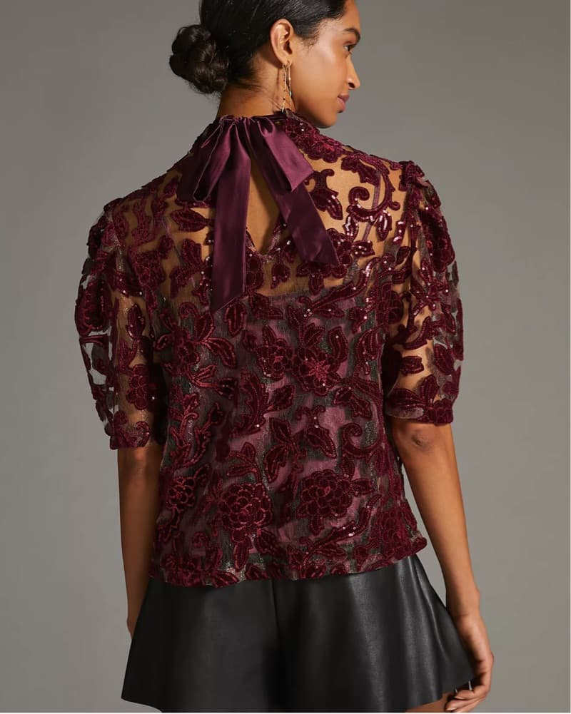 By Anthropologie Velvet Cutwork Blouse a - Image 2