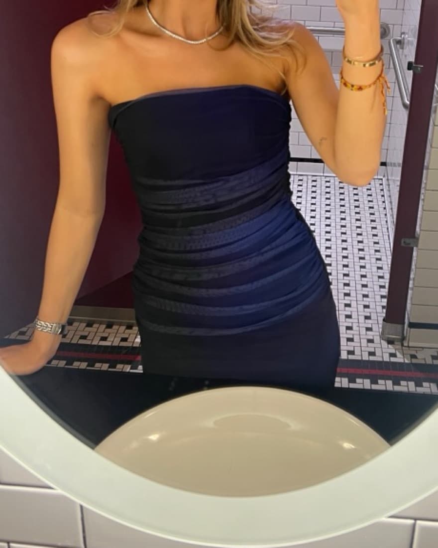 Blue & Black Rouched Dress - Image 2