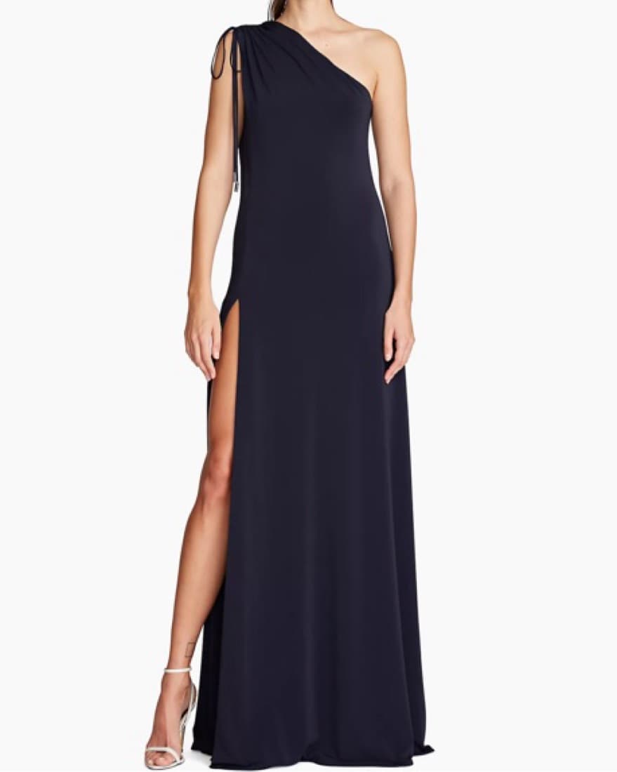Elegant One-Shoulder Navy Gown Saks - Image 1
