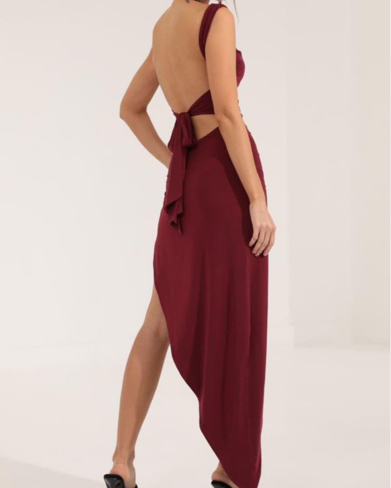 Lucy In The Sky Red Ruched Slit Maxi - Image 2