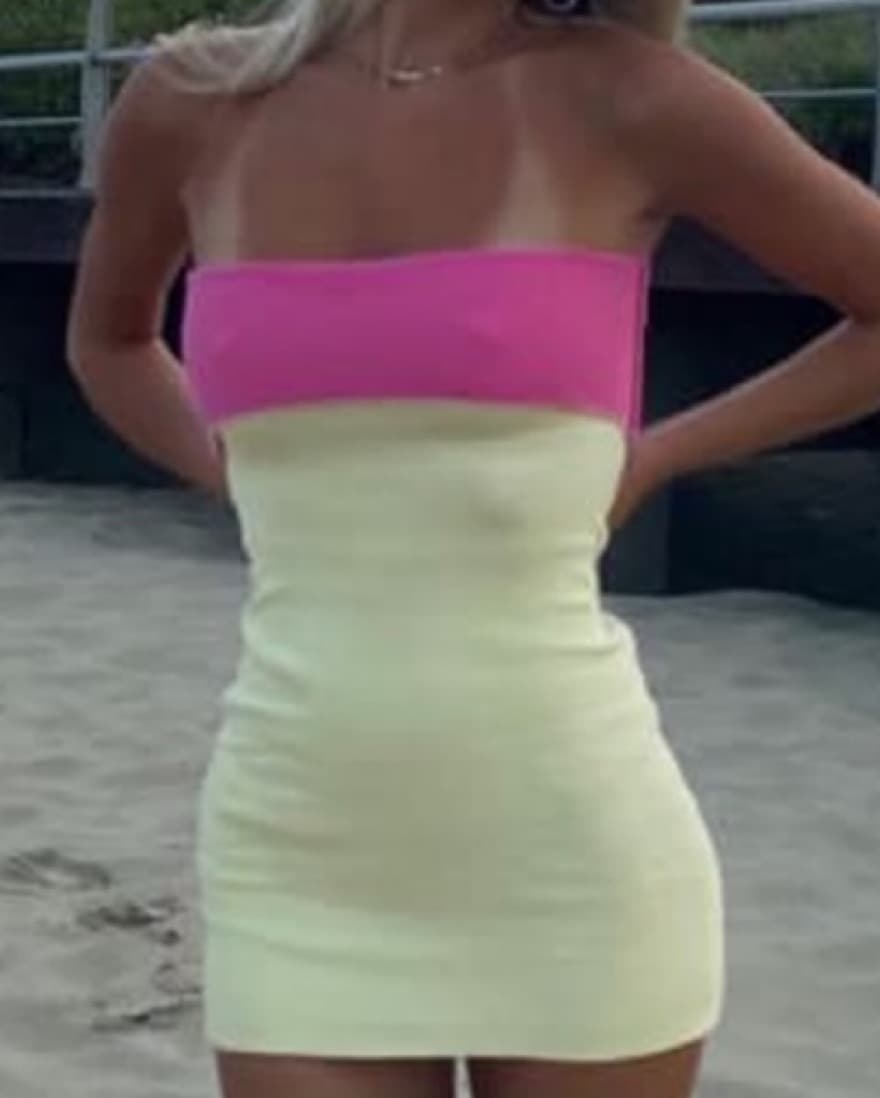 Pink And Yellow Color Block Dress - Image 2
