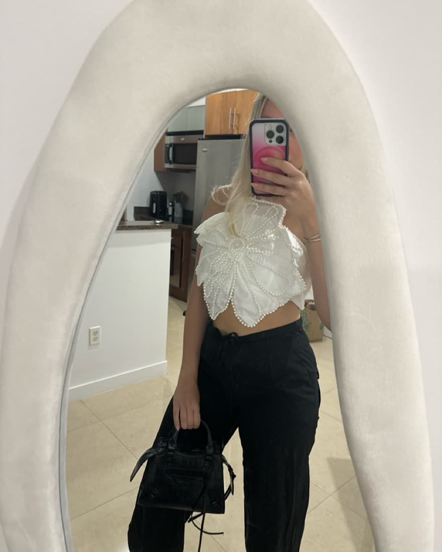 White  Flower Crop Top - Image 1