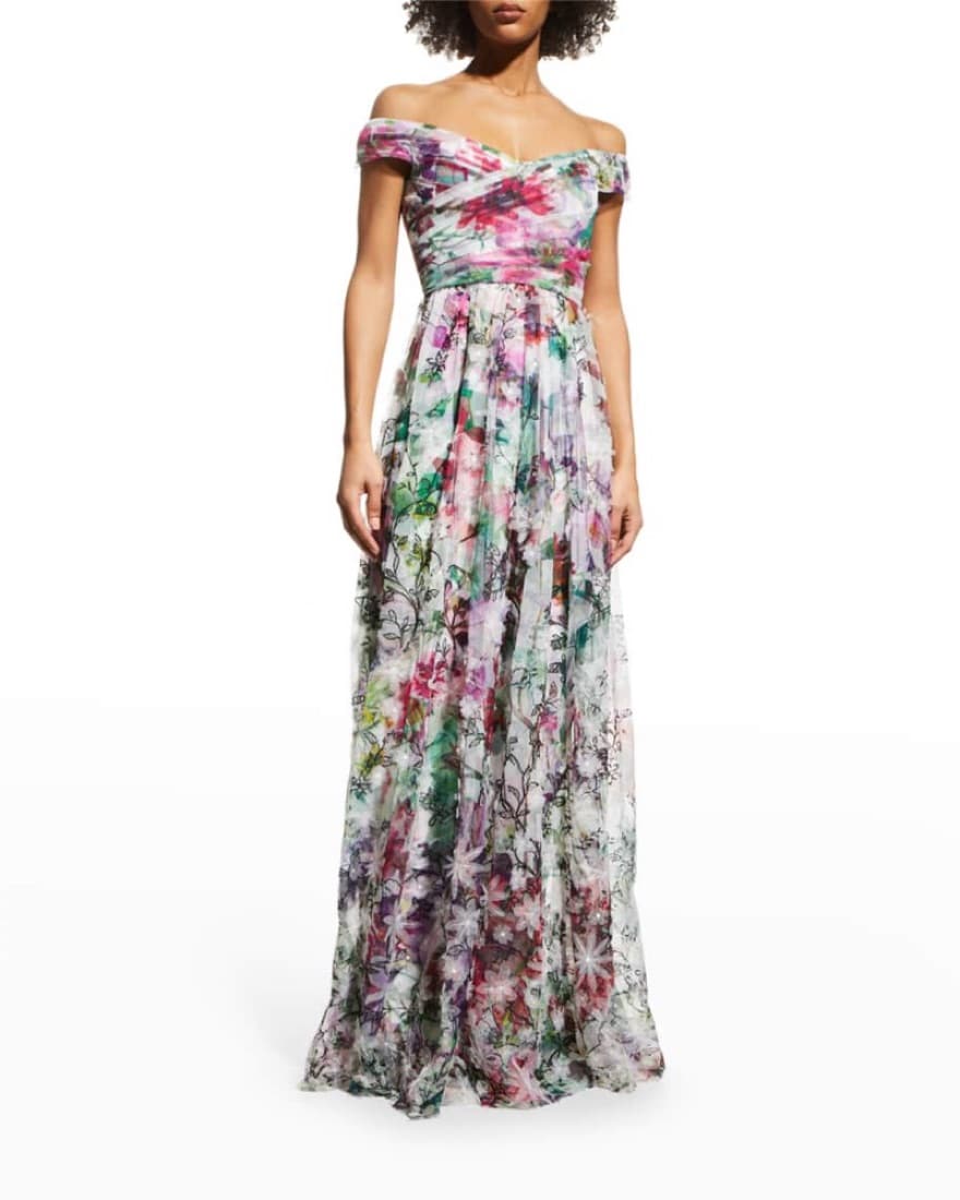 Marchesa Off The Shoulder Floral Gown  - Image 3