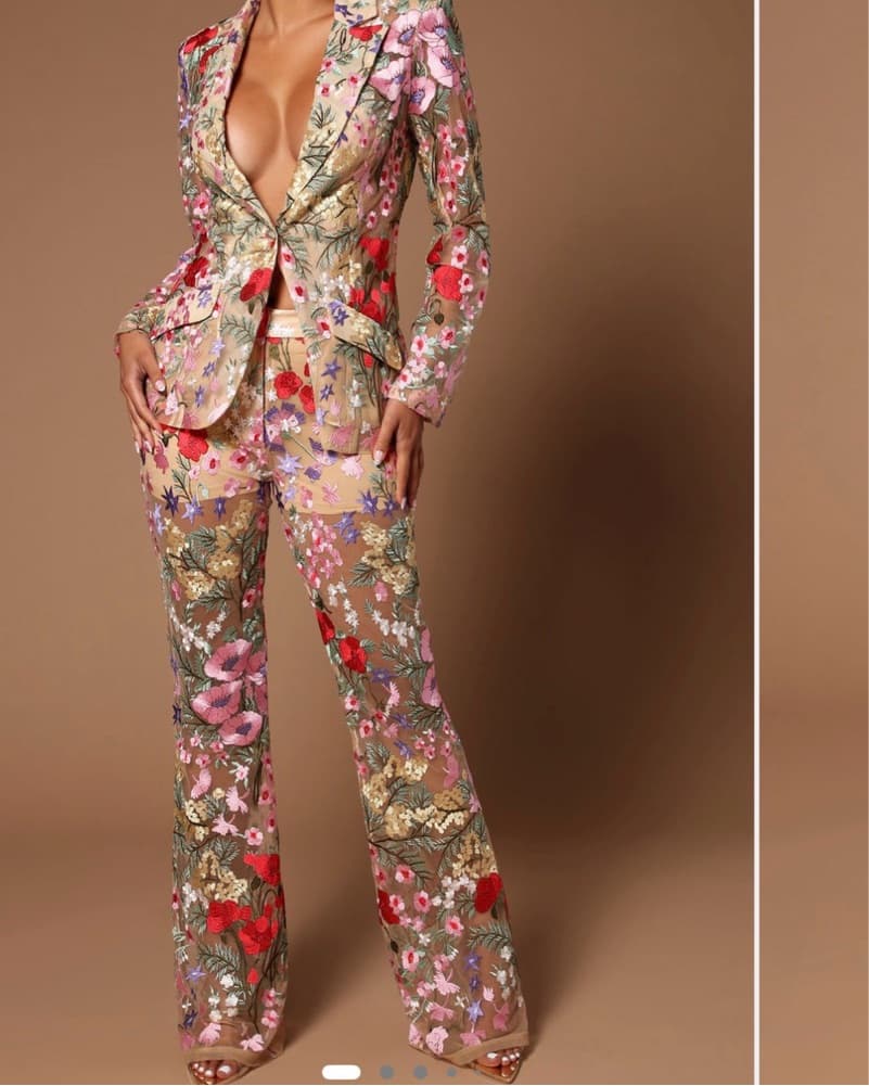 Floral Pants & Blazer Matching Set - Image 1