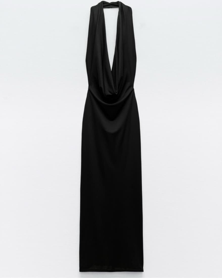 Zara Black Halter Plunge Maxi Dress - Image 2