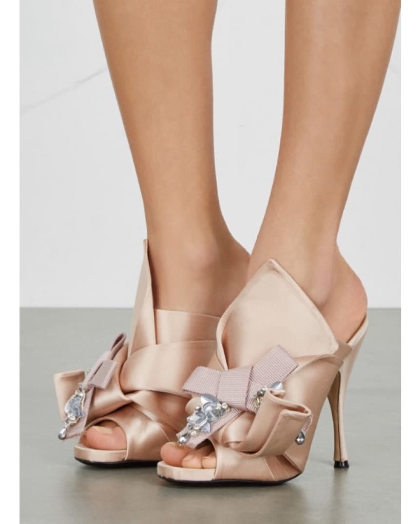 N°21 Beige Satin Embellished Knot Mule - Image 2