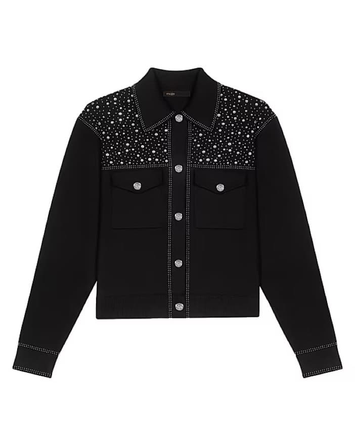 Maje Knit Cardigan with Rhinestones - Image 1