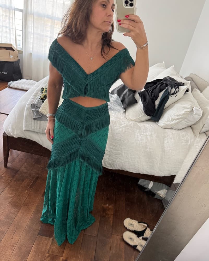 Elegant Emerald Green Fringe Dress - Image 2