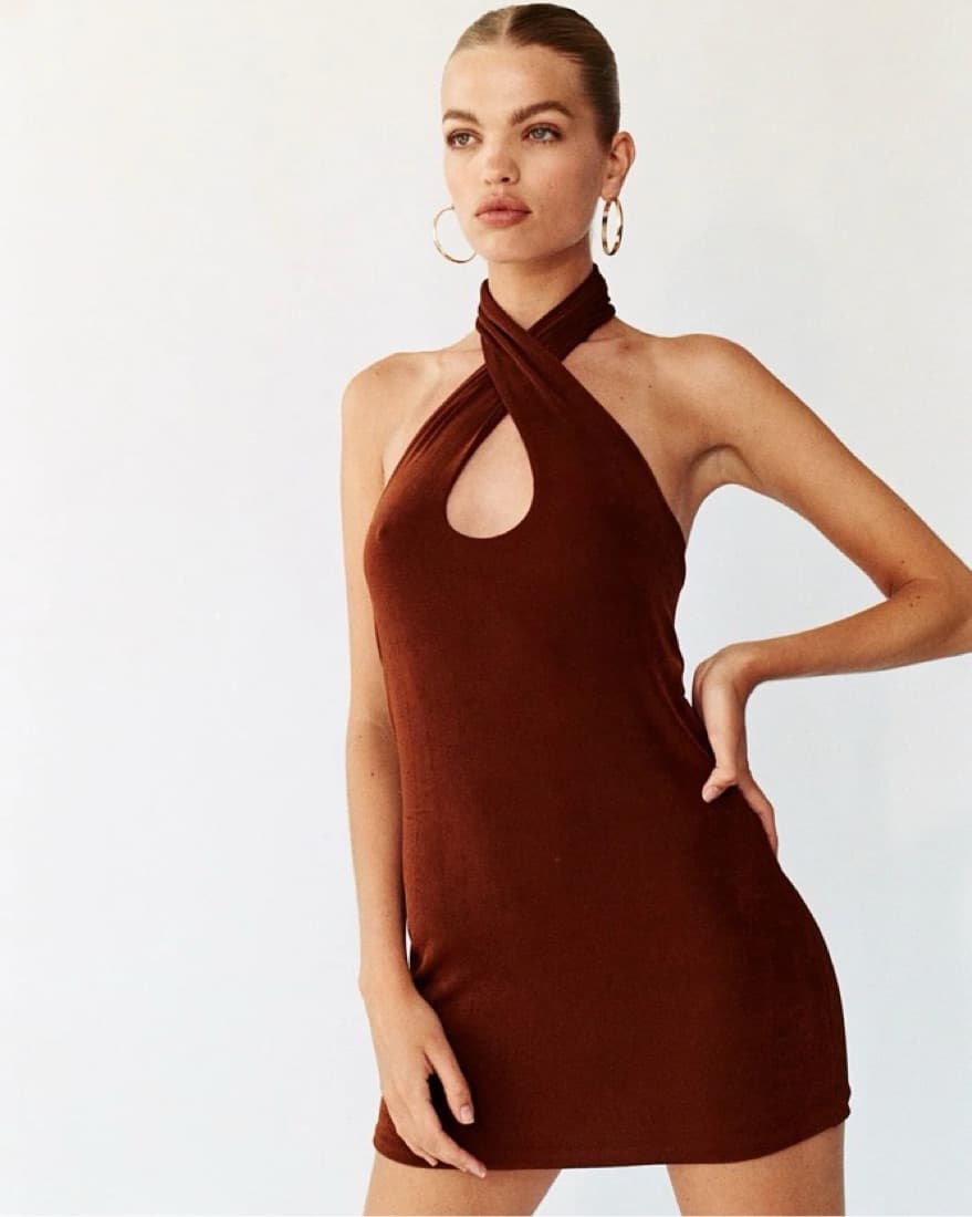 With Jean Lena Halter Mini Dress | Brown - Image 2