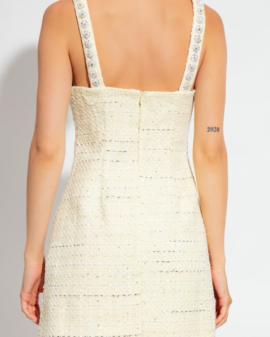 Self Portrait Yellow Tweed Mini Dress - Image 3