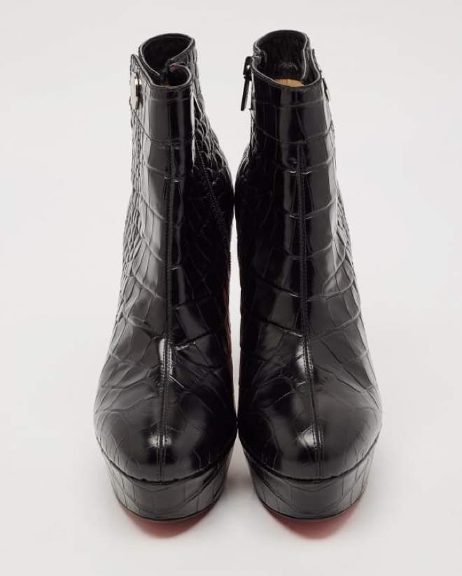 Sleek Croc-Embossed Platform Ankle Boots - Image 3