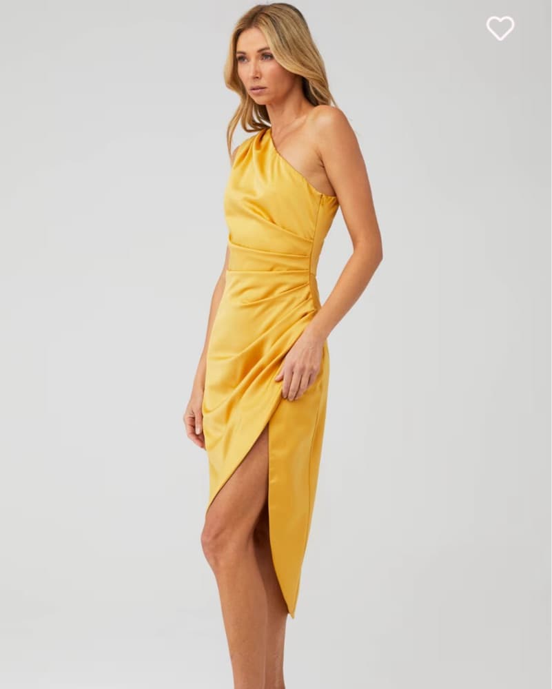 Stunning Mustard One-Shoulder Midi Dress - Image 2