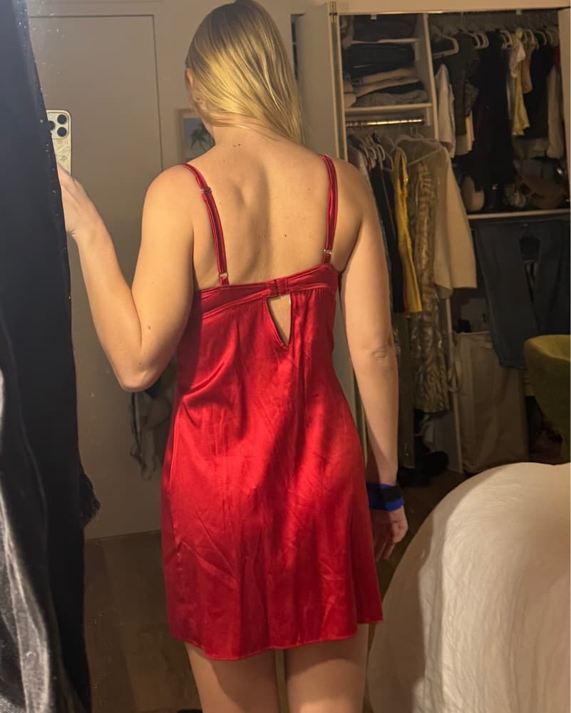 Red Silk Fleur De Mal Mini Dress - Image 3