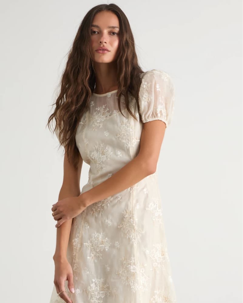 Cream Floral Tea Length Dress - Image 2