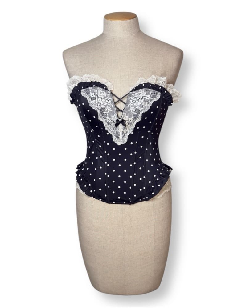 Dotted Lace-Trimmed Corset Top - Image 1