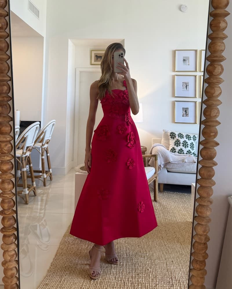 Leo Lin Rianne Dress | Red Wedding Guest Dress, Oscar de la renta, Red Formal Dress, - Image 3