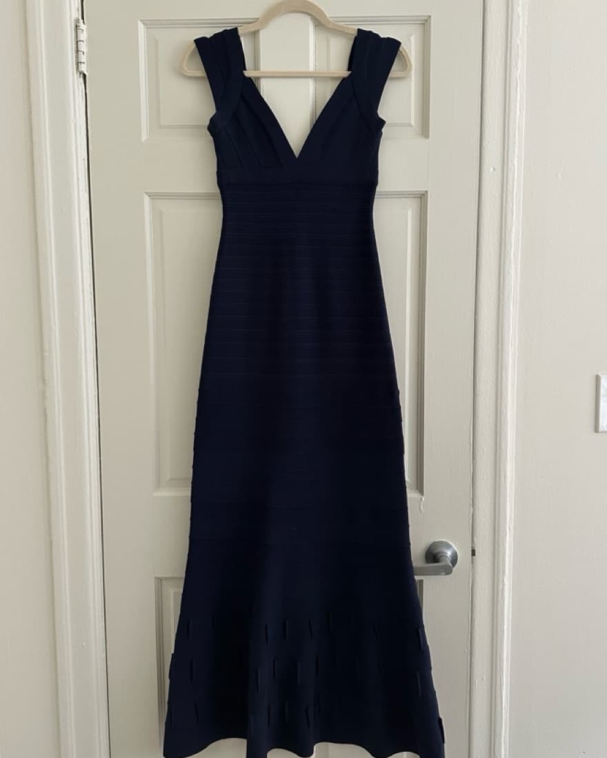 Herve Leger Navy Blue Estrella Gown - Image 3