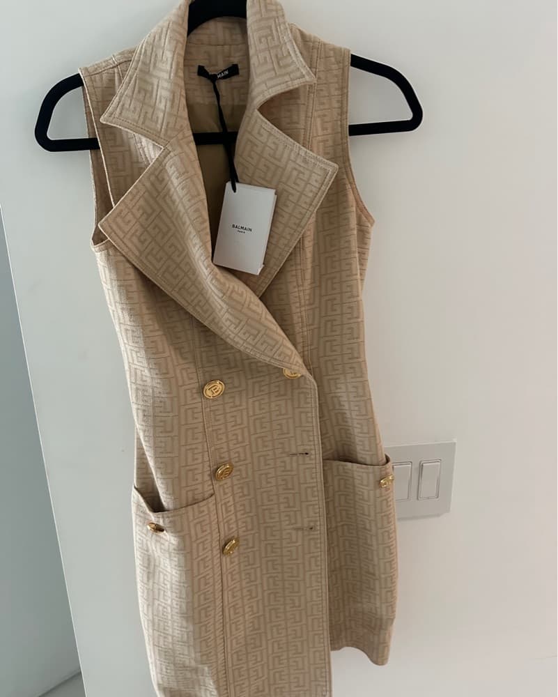 Beige Balmain Textured Dress - Image 3