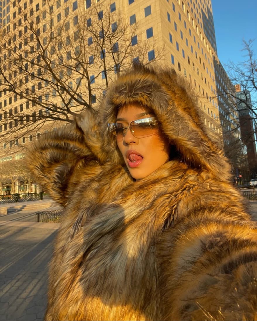 brown fur coat with a hood  - Image 4