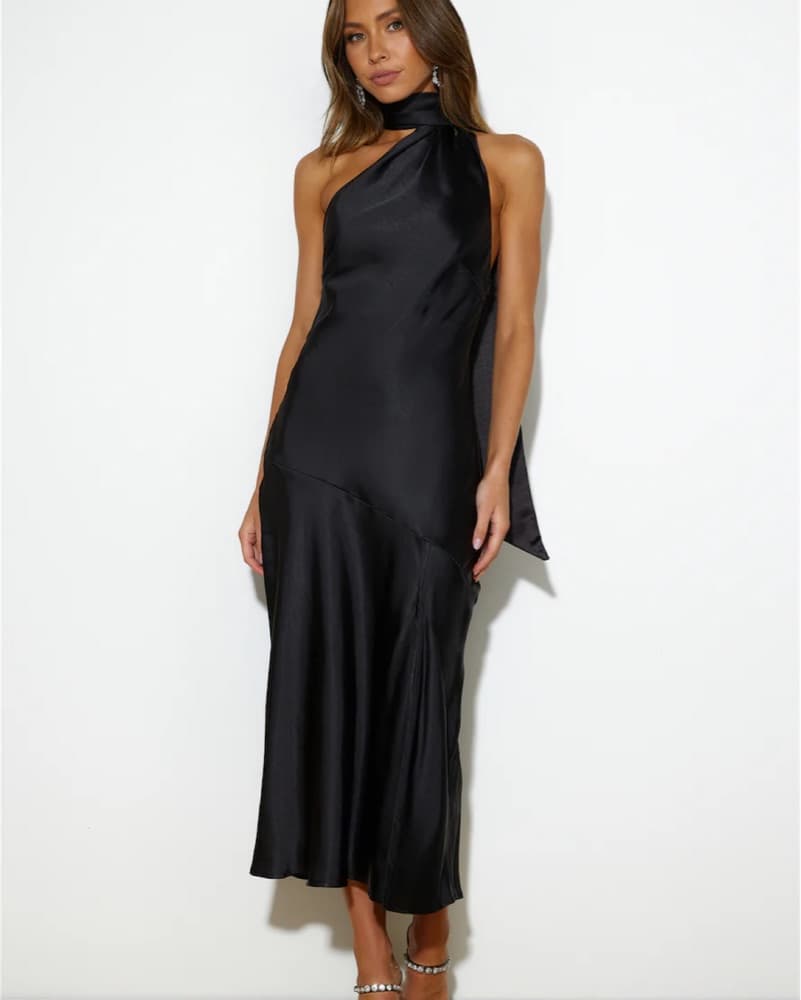 Satin Black Scarf Dress  - Image 1
