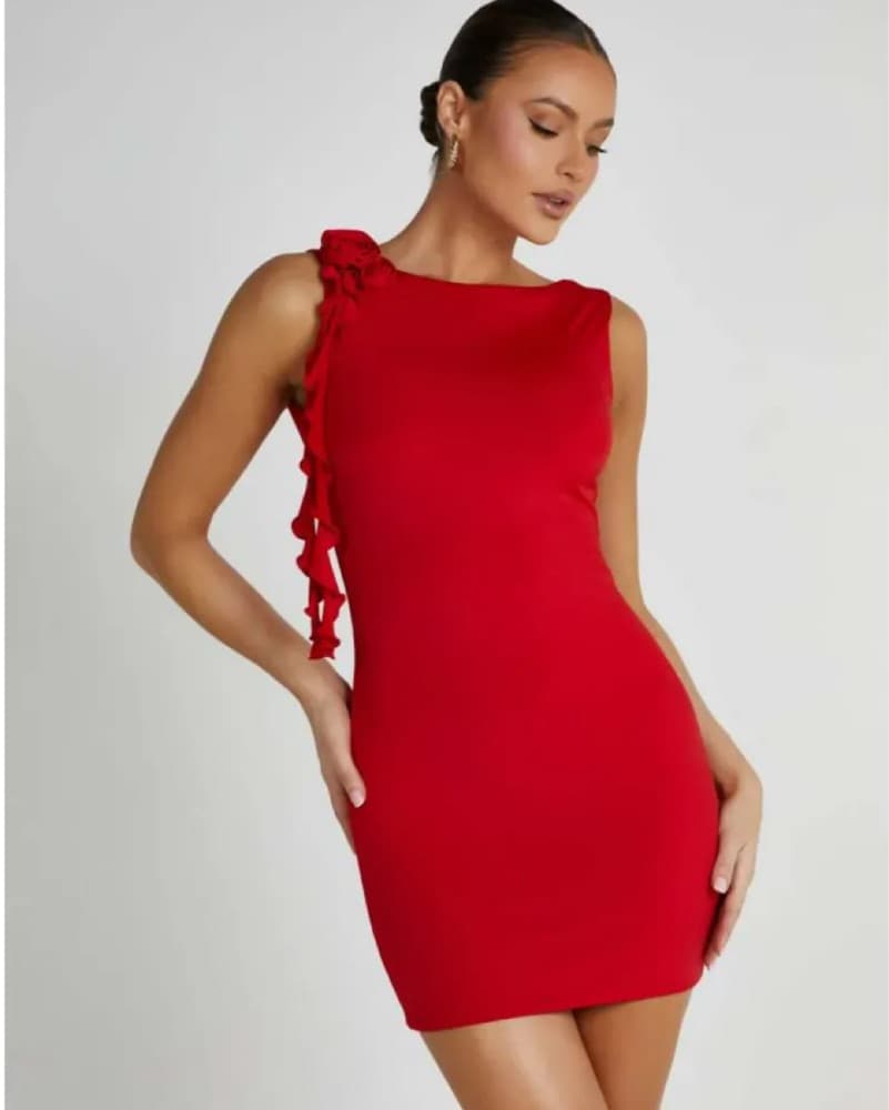 Rosette Red mini Dress With Rose - Image 2