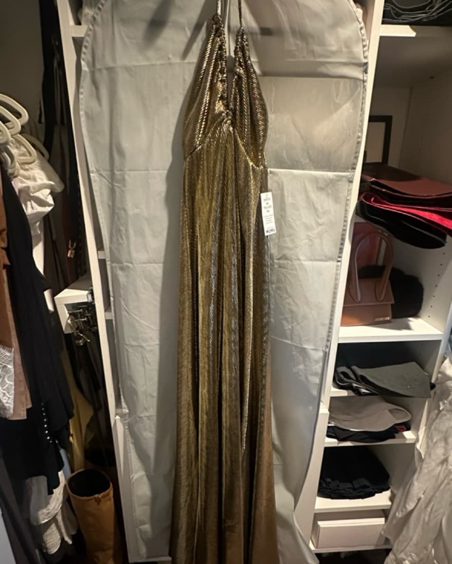 Paros Maxi Dress in Pleated Gold - Image 4