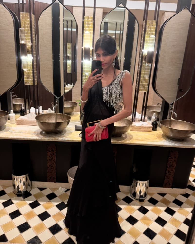 Black South Asian Beaded Saree Draped - Image 2