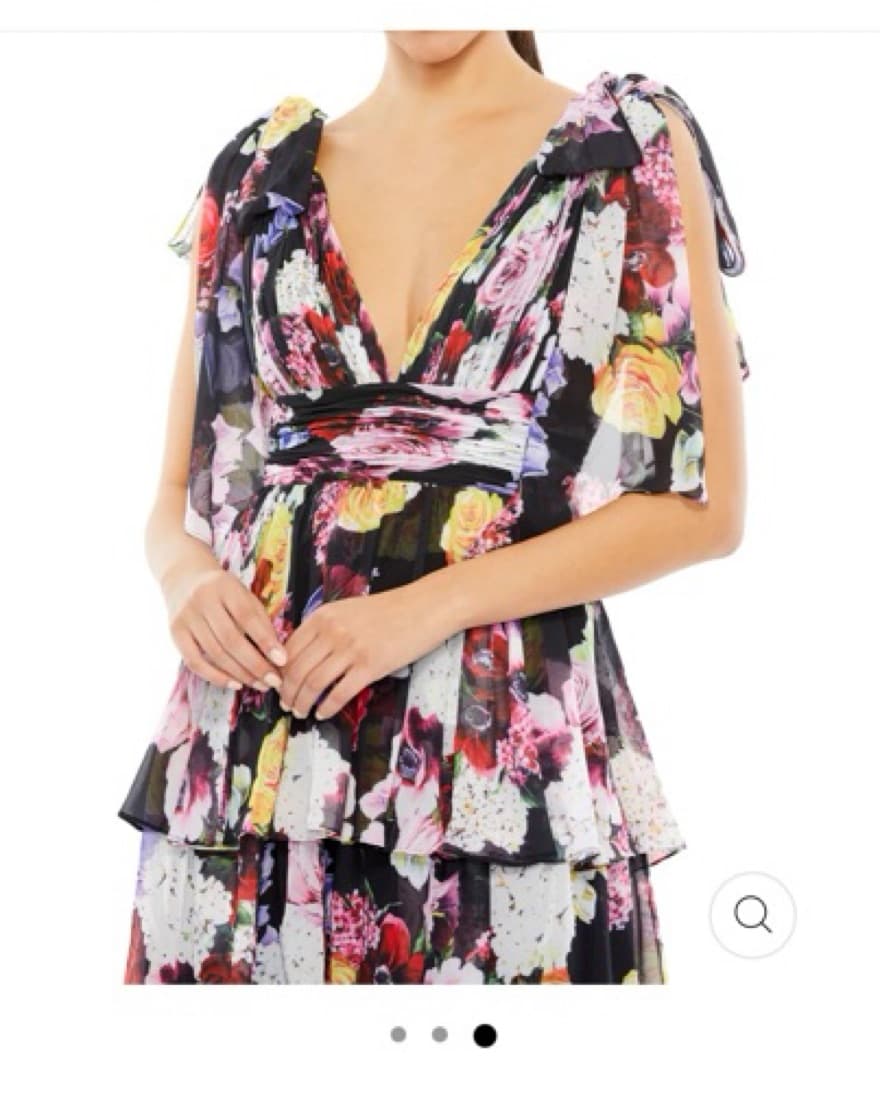 Black Floral Print Tiered Wrap Dress - Image 2
