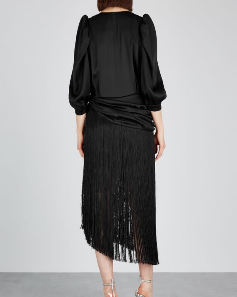 Black Magda Butrym Fringe Dress - Image 3