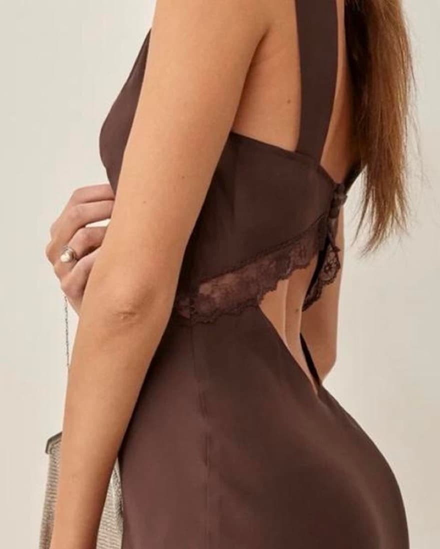 Reformation Brown Silk Dress - Image 2