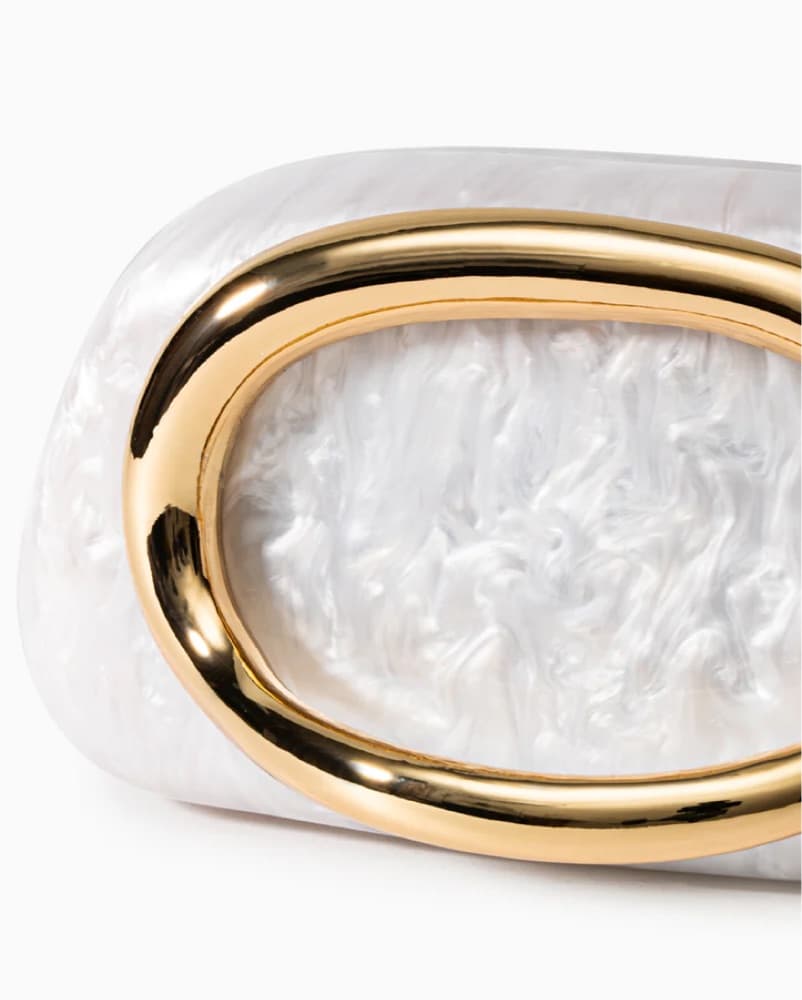 White Pearl Clutch With Gold Handle - Image 2