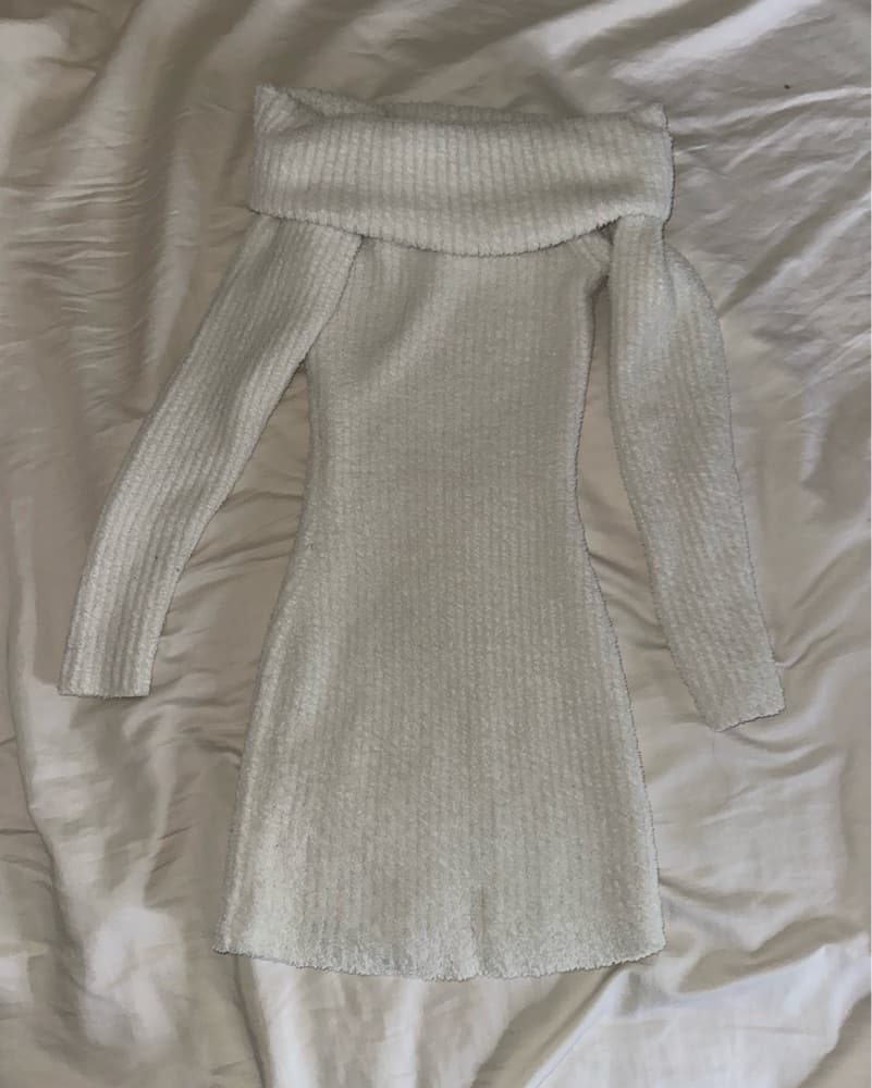 Fluffy Off The Shoulder Winter Dress - Image 1