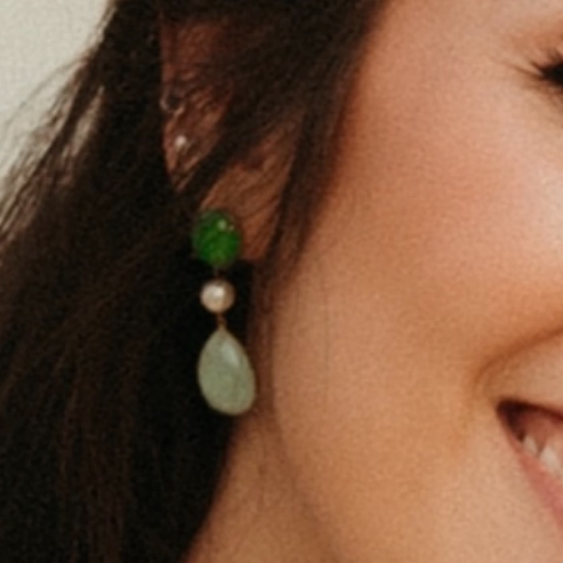 Jade, Pearl, 14k Gold Wedding Earrings - Image 1