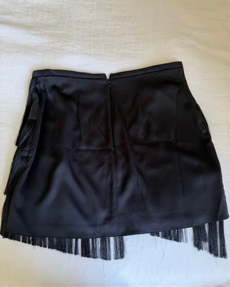 Silk Fringed Mini Skirt - Image 3