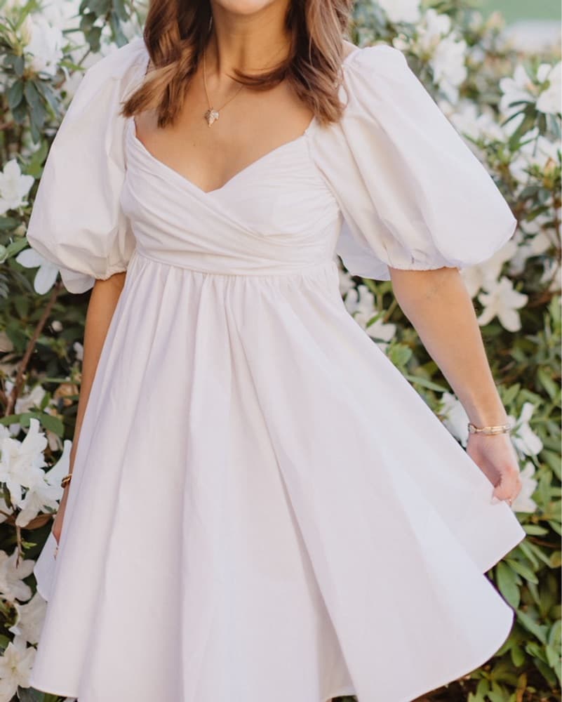White Puff Sleeve Mini Dress  - Image 2