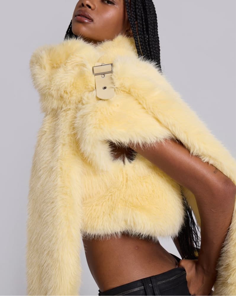 Yellow jaded London Fur Vest And Scarf - Image 1