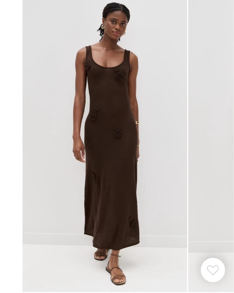 Brown Knit Maxi Dress with Floral Appliqué  - Image 1