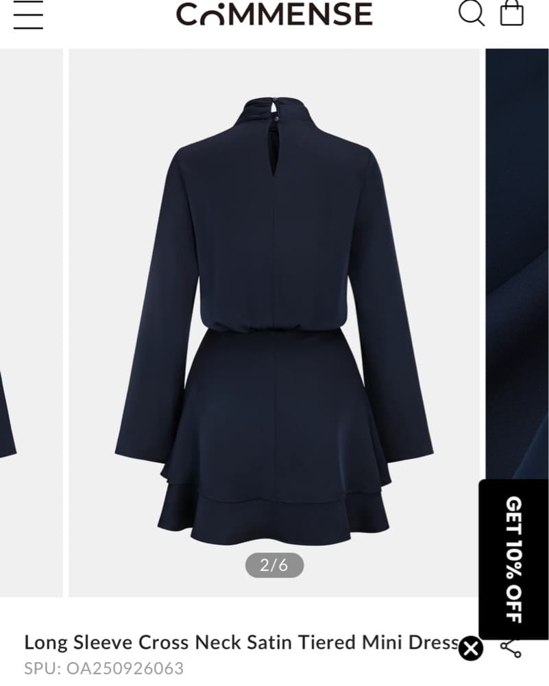 Navy Blue Long Sleeve Mini Dress - Image 2