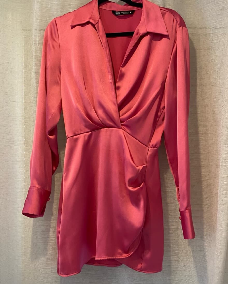Bright Pink Long Sleeve Mini Dress - Image 2