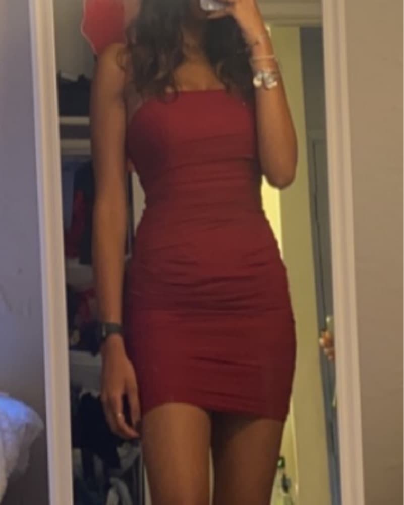 Mini red ruched dress - Image 2