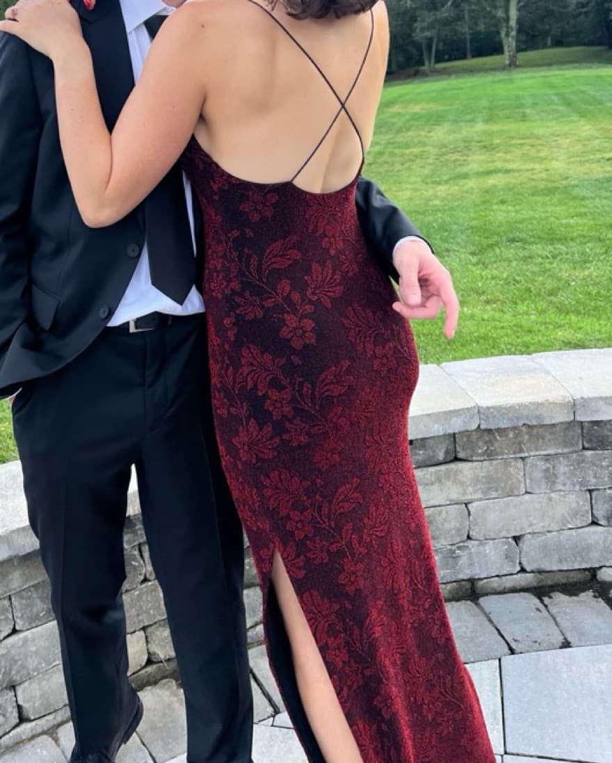 Burgundy Floral Lace Gown - Image 2
