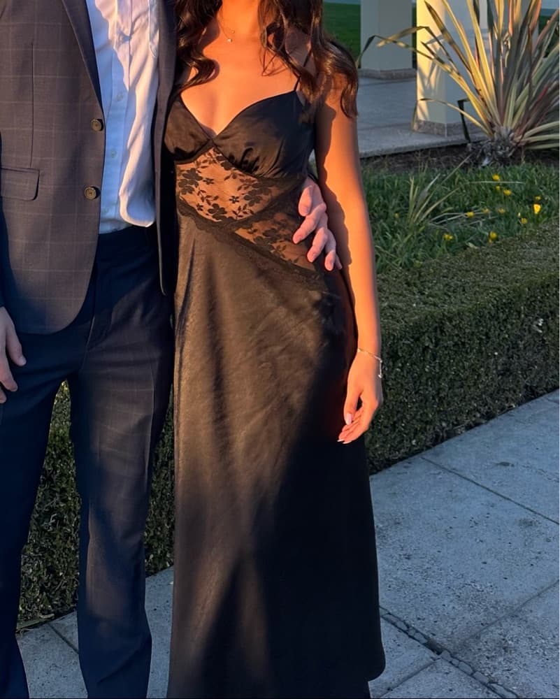 Hello Molly Black Satin Lace Maxi Dress - Image 3