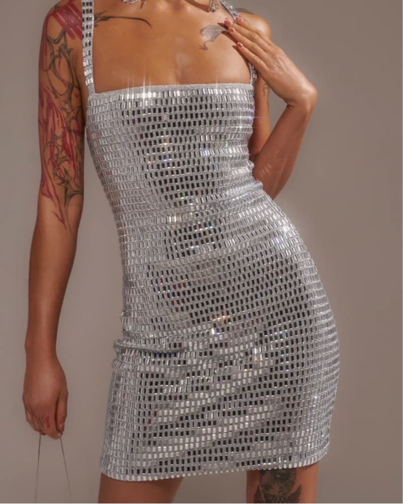 Silver Rhinestone Mini Dress - Image 3
