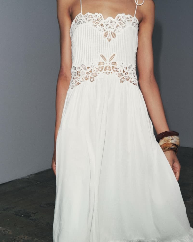 Zara Pleated And Crocet Lace Dress - Image 2
