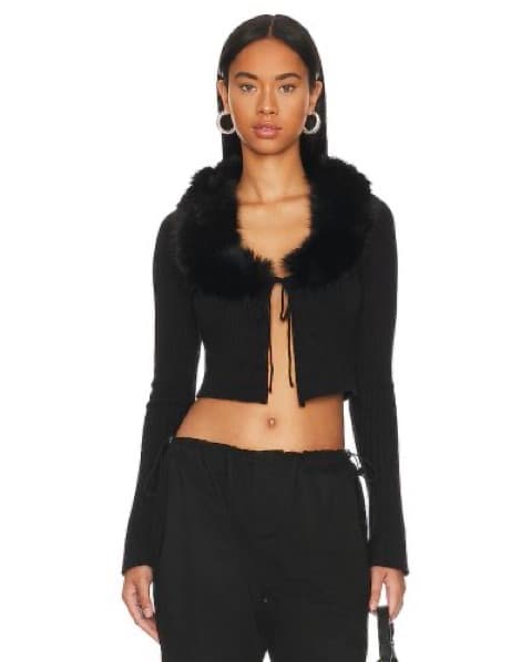 Danielle Guizio Faux Fur Cropped Sweater - Image 4