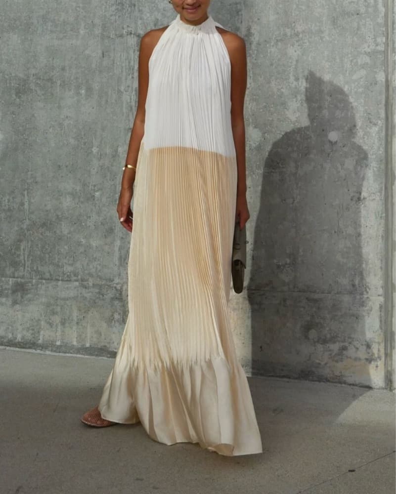 COS Plisse Pleated Champagne Maxi Dress - Image 1