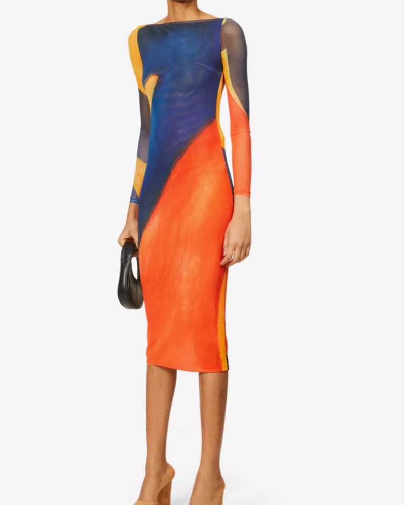Mesh Midi Low Back Long Sleeve Dress - Image 4