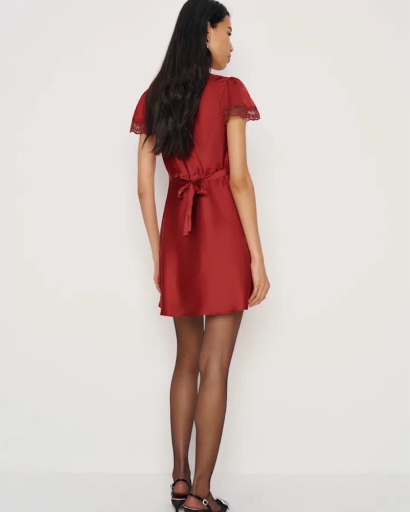 Red Silk Mini Dress - Image 3