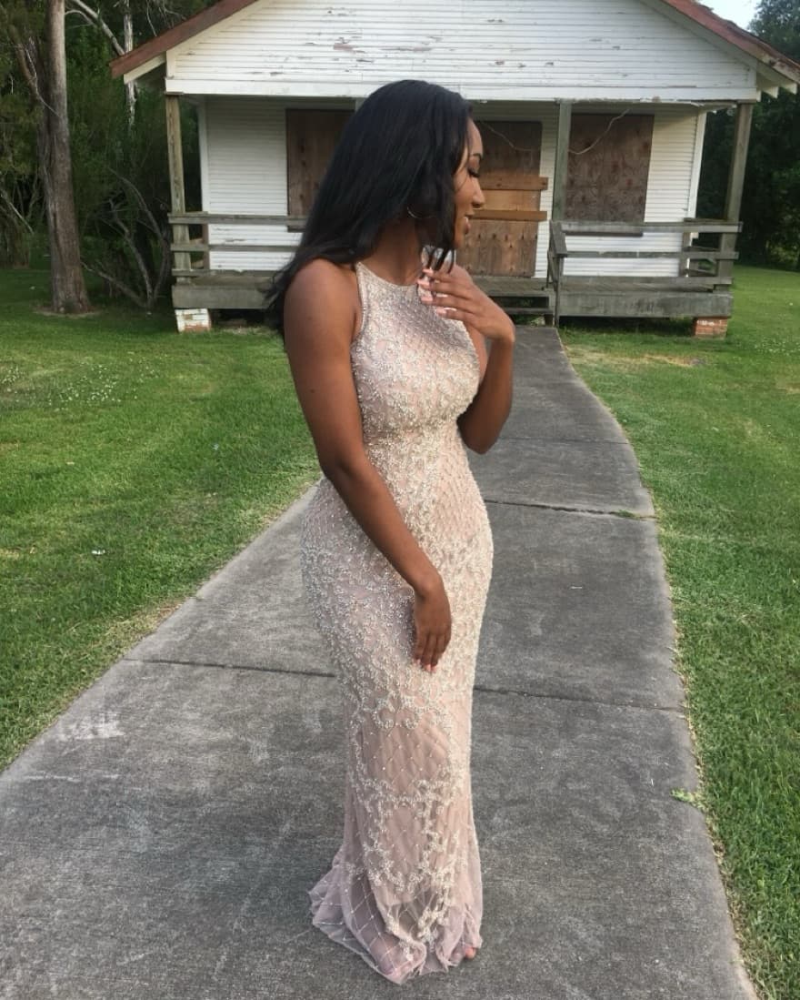 Halter Neck Sherri Hill Gown in Nude - Image 2